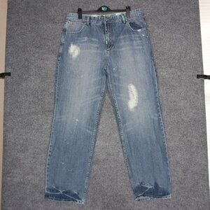 LRG Mens Jeans Relaxed Fit Blue Denim Paint Splatter Distressed Size 38x33 Y2K